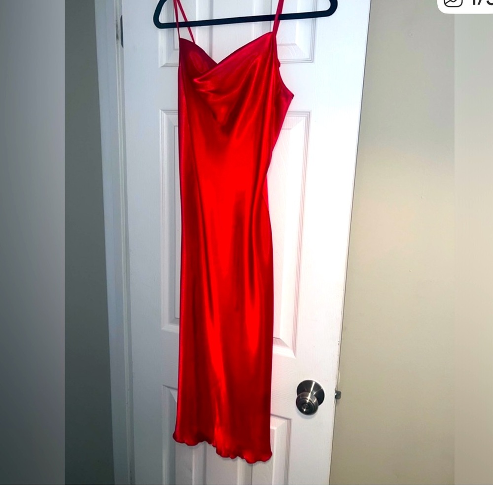 NWOT BeBe Red Satin Dress w/spaghetti straps XS